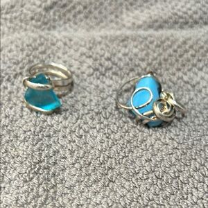 Sea glass Silver and Blue Women's Jewelry Set